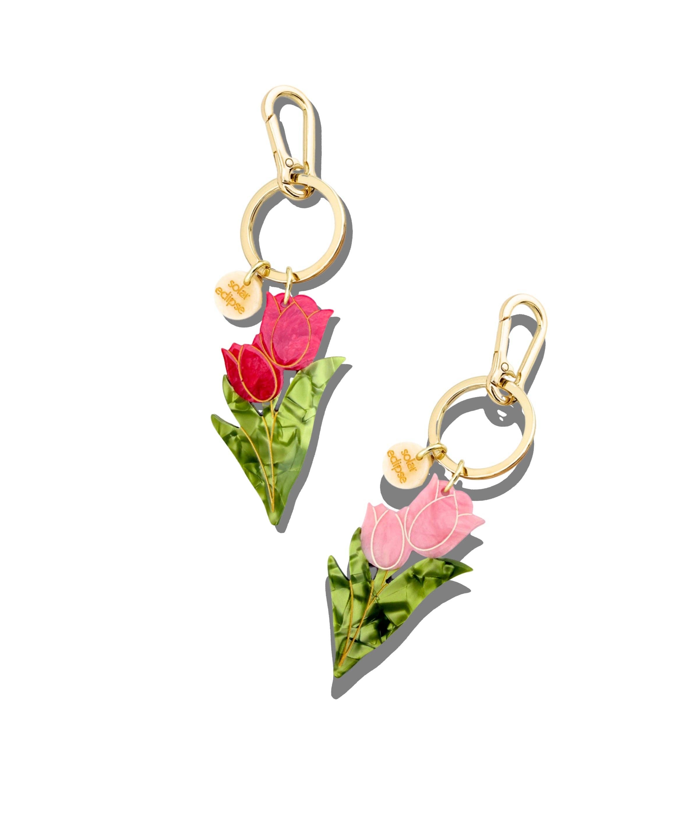 Hand-painted  Tulips Bag Charm + Keychain : Red