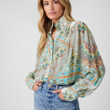 Shirred Button-Up Blouse GR
