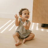 ribbed ruffle romper | clouds
