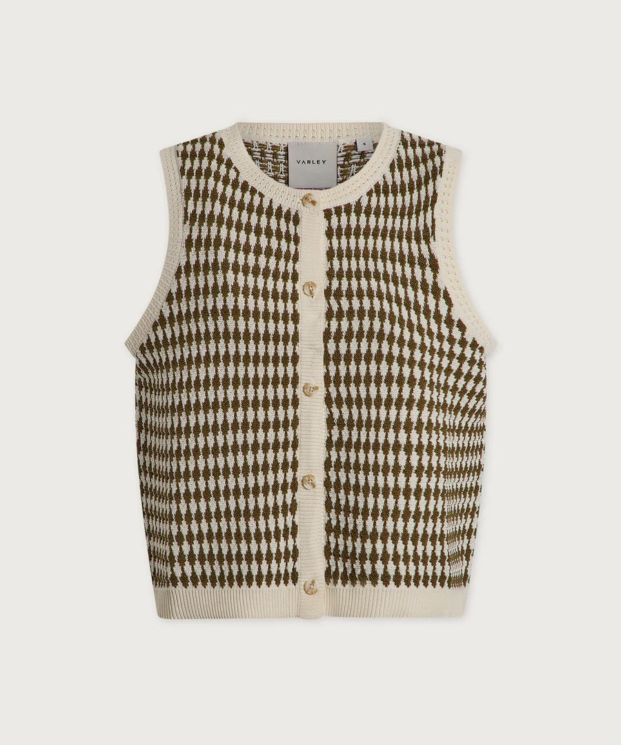 Aura Knit Top - Egret/ Golden Olive