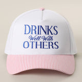 Drink Well With Others Embroidered Seersucker Brim Hat: Blue