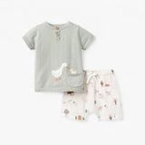 On The Farm Knit Henley + Organic Muslin Short Set