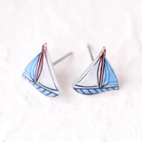 Summer Nautical Sailboat Earrings in red and blue
