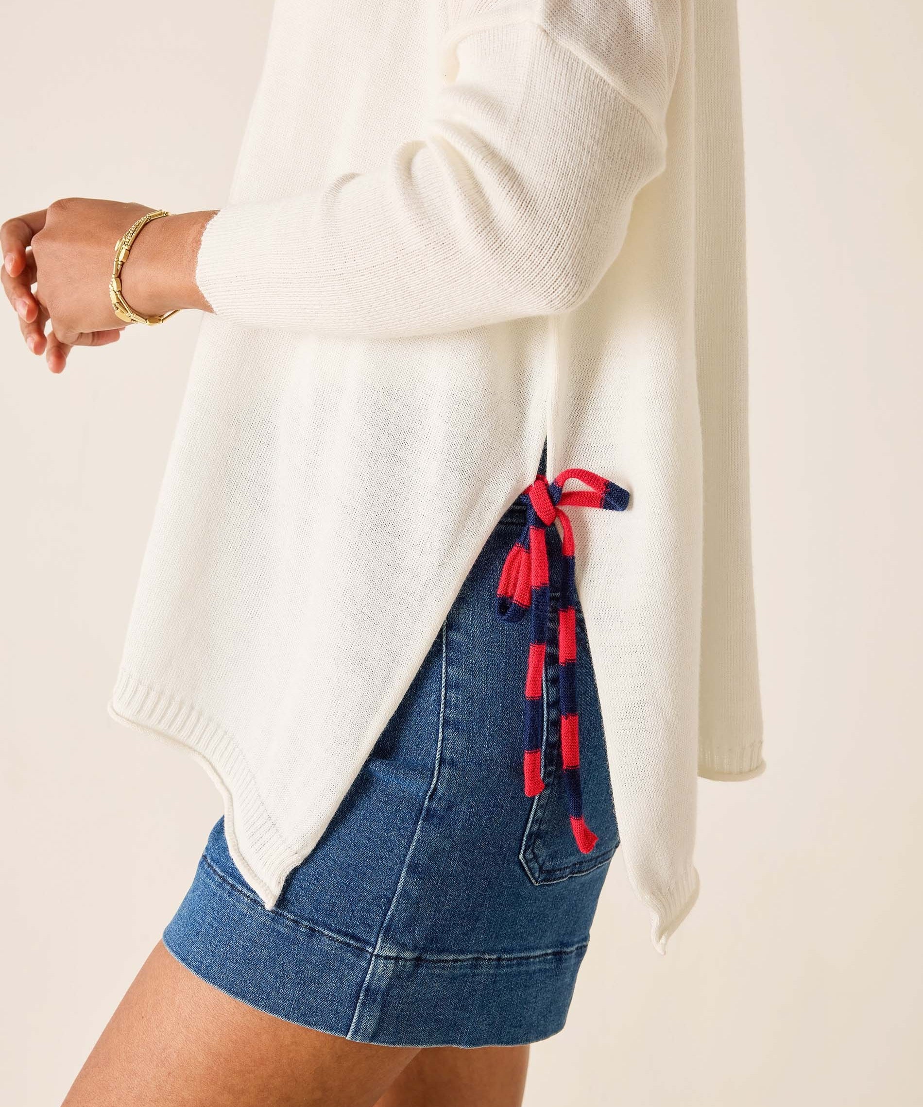 White Catalina Tie Side Crewneck : Petite