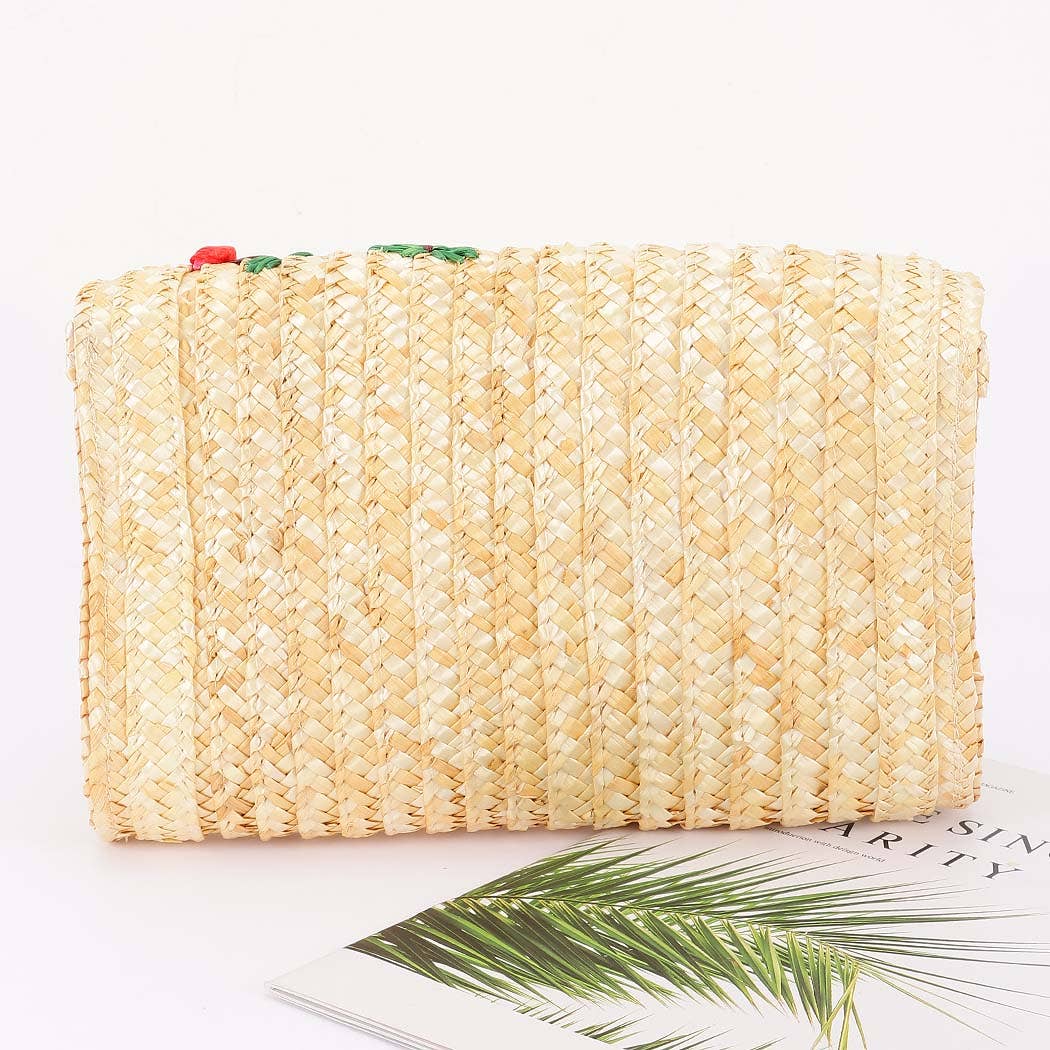 Handmade Faux Straw Cherry Clutch