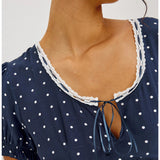 Allison Polka Dot Lace Trim Midi Dress
