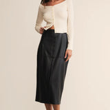 Reine Vegan Leather Midi Skirt : Black