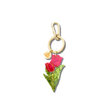 Hand-painted Vintage Tulips Bag Charm + Keychain: Pink