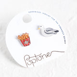 Seagull and French Fries Mismatched Beach Stud Earrings