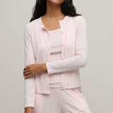 Pointelle Rib Cardigan with Scallop Trim : Pink Sand
