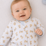 Sweet Golden Print Zip Footie - Light Blue
