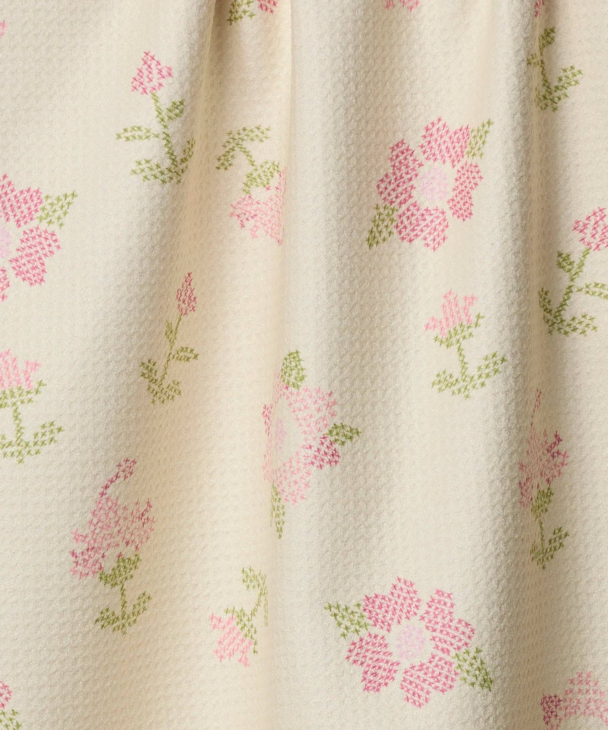 Cross Stitch Floral Yellow Tea Towel