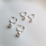 Large Audrey Pearl Hoop Earrings in Silver