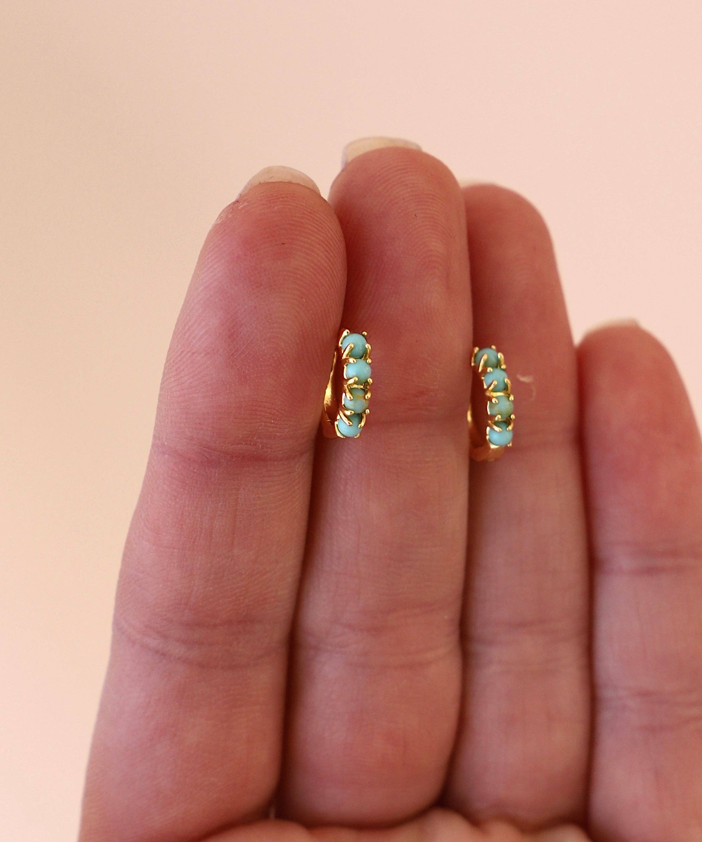 Mini Gold Turquoise Hoops