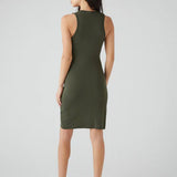 V-Neck Side Shirred Dress- Olive
