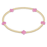 Signature Cross Gold 2mm Bead Bracelet - Bright Pink