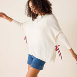 White Catalina Tie Side Crewneck : Petite