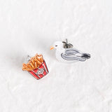 Seagull and French Fries Mismatched Beach Stud Earrings