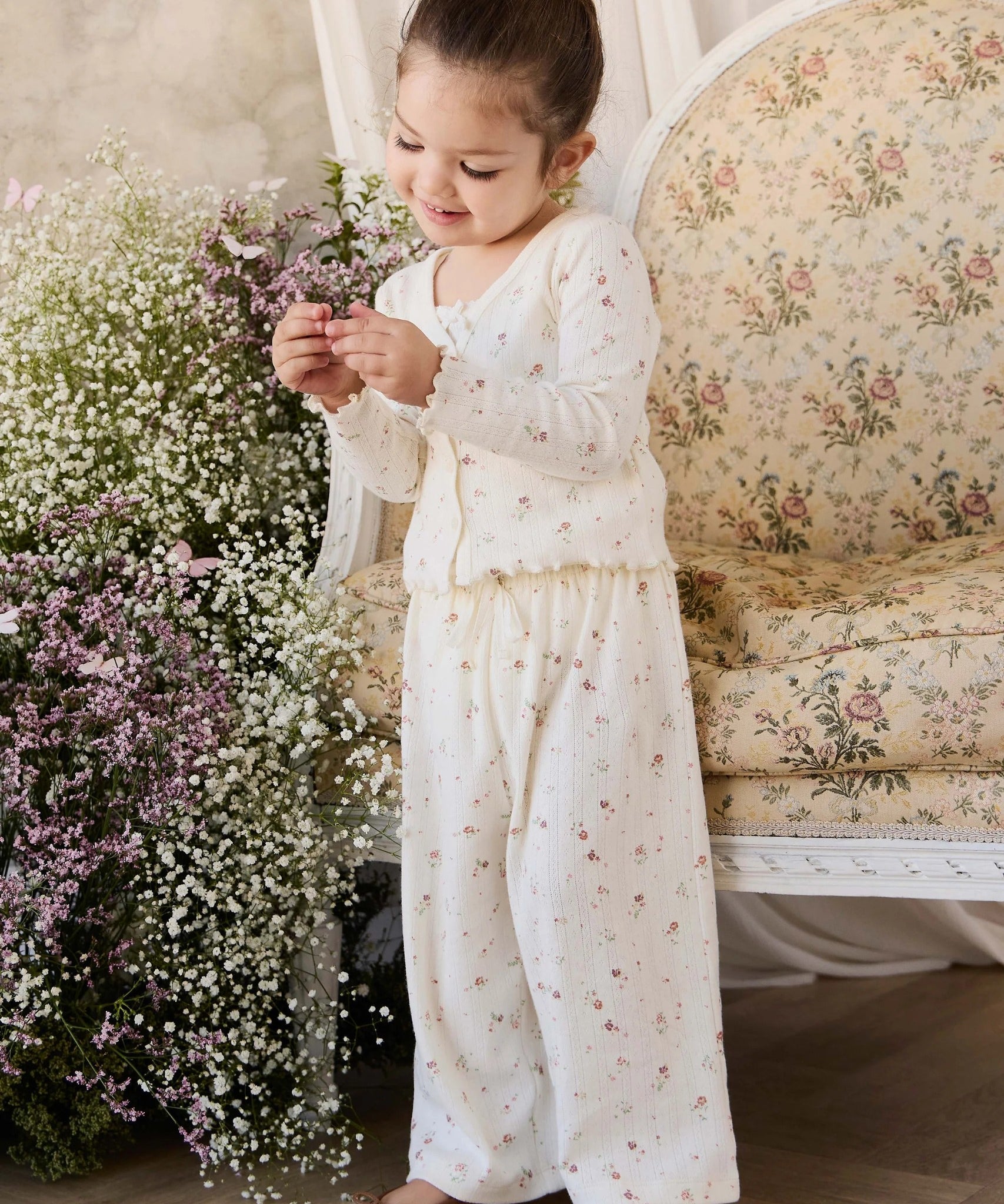 Organic Cotton Pointelle Carine Pant - Eloise Egret