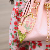 Hand-painted Vintage Tulips Bag Charm + Keychain: Pink