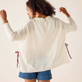 White Catalina Tie Side Crewneck : Petite
