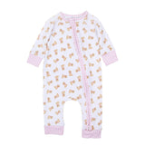 Sweet Golden Print Zip Playsuit - Pink