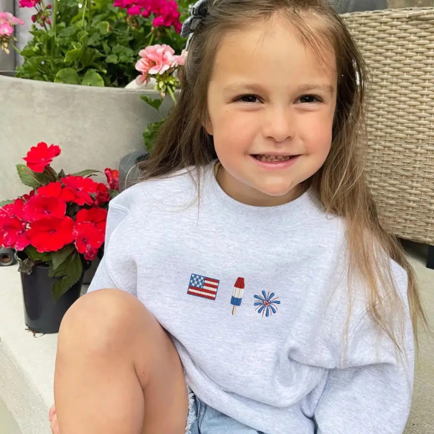 Kids 4th of July Icons Embroidered Sweatshirt