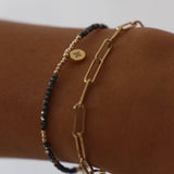 Beaded Star Medallion Bracelet: Metallic Black