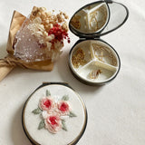 Floral Embroidered Round Jewelry Box with Mirror