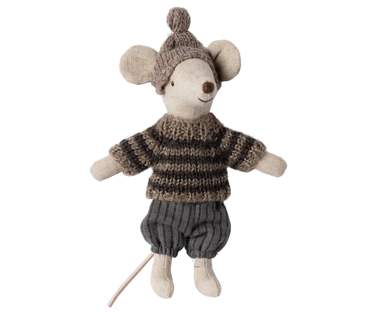 Winter mouse with ski set, Big brother - Grey