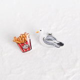 Seagull and French Fries Mismatched Beach Stud Earrings