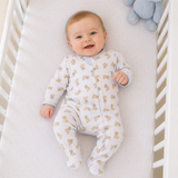 Sweet Golden Print Zip Footie - Light Blue