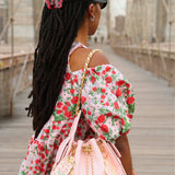 Hand-painted Vintage Tulips Bag Charm + Keychain: Pink