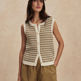 Aura Knit Top - Egret/ Golden Olive