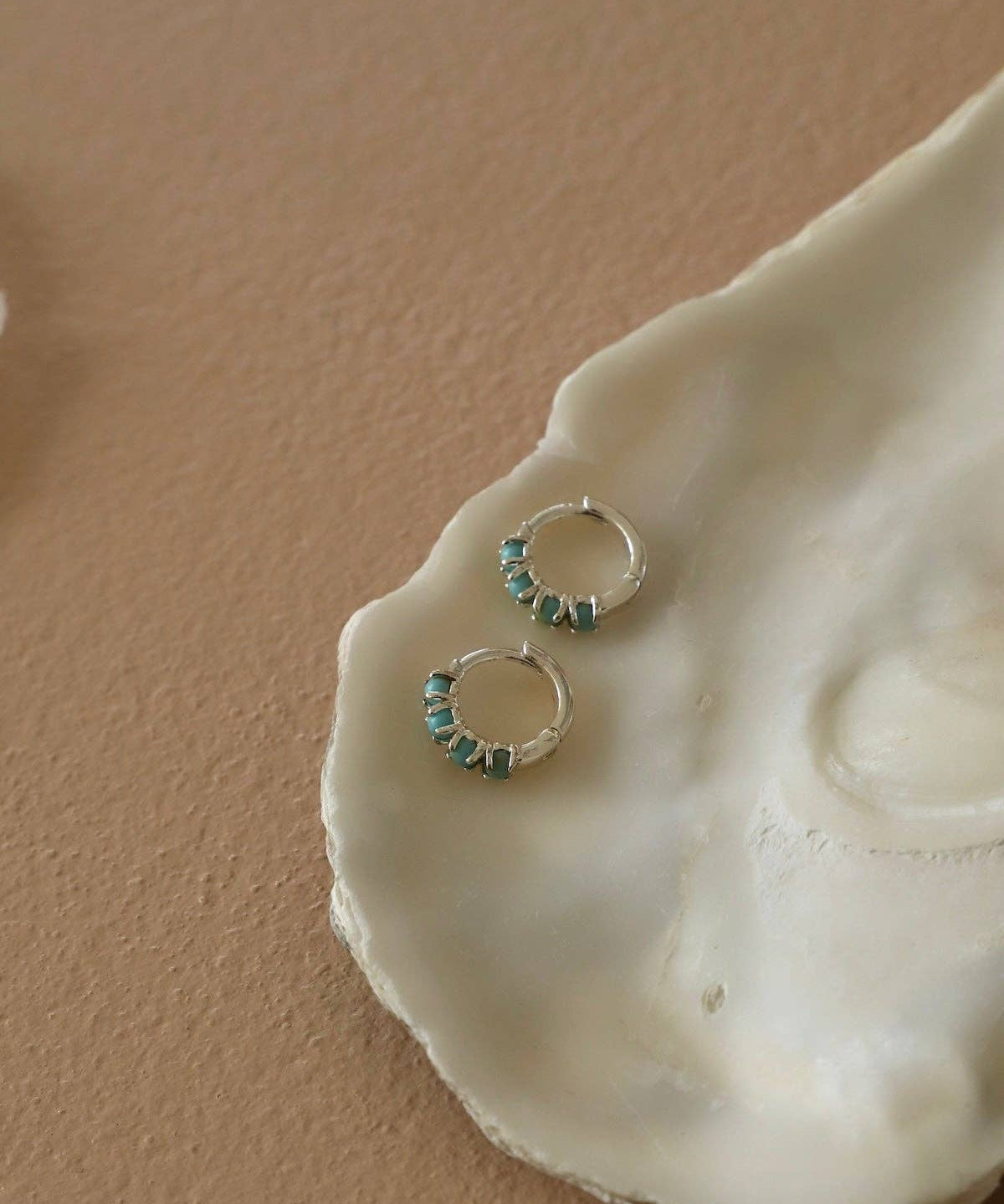 Mini Silver Turquoise Hoops