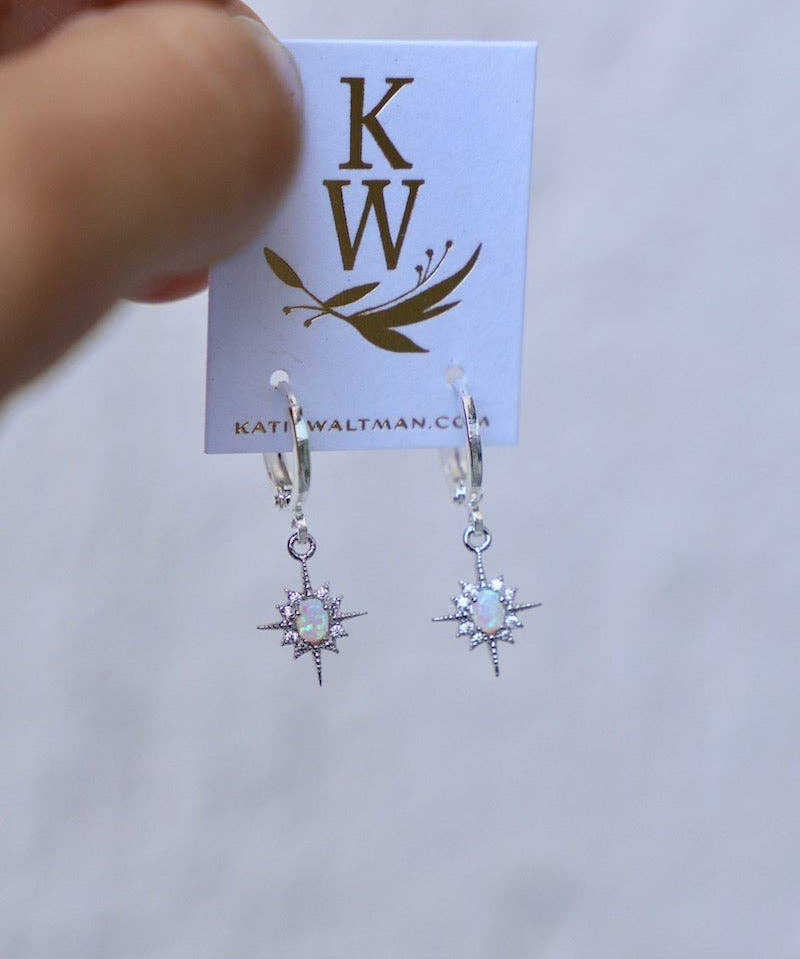 Silver Opalite Star Huggies