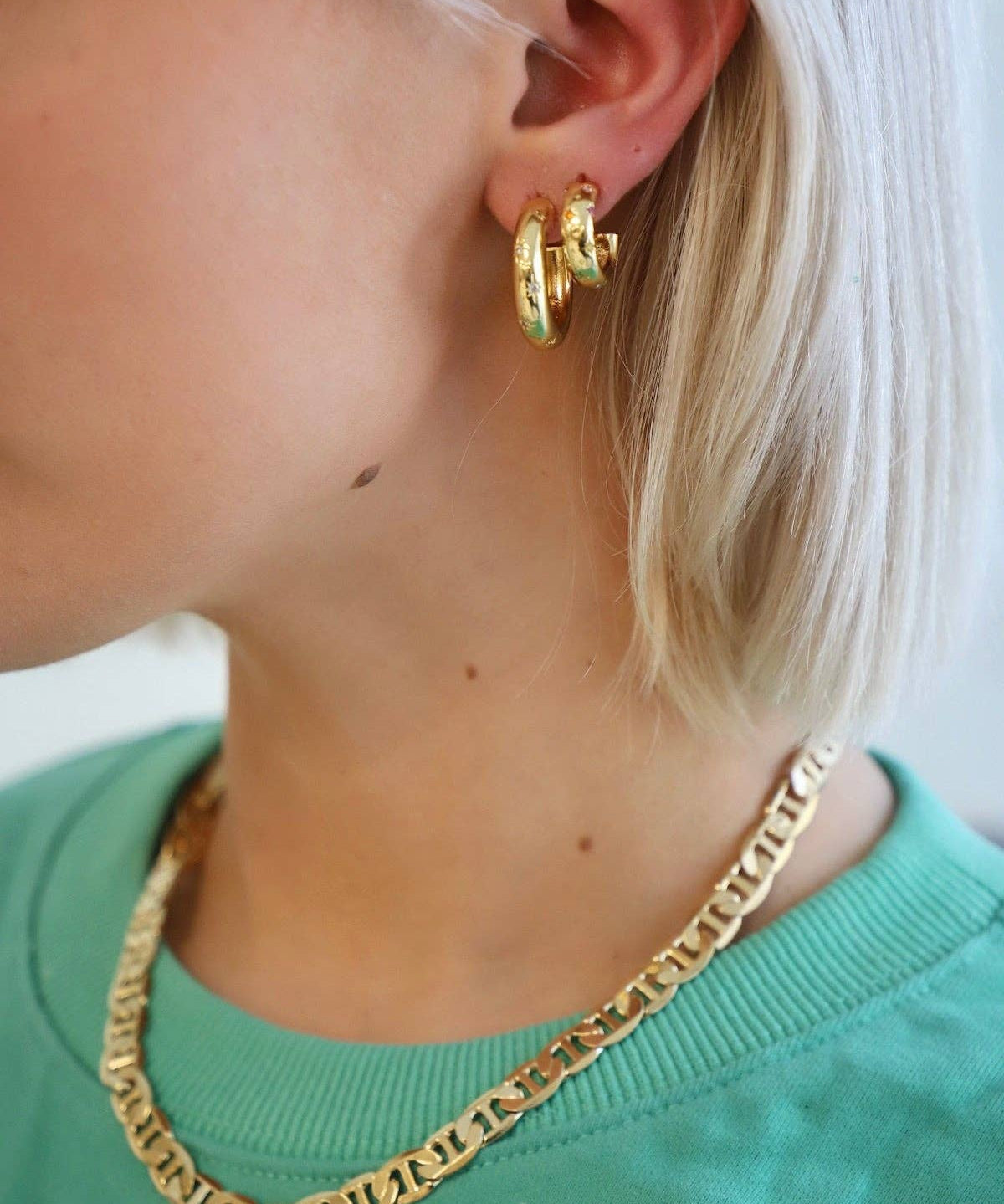 Meredith CZ Star Hoop: Gold