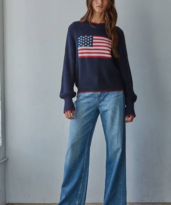 Navy American Flag Knit Pullover