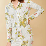 Pajama Sleep Shirt || Floral Vine Stripe Blue