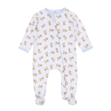 Sweet Golden Print Zip Footie - Light Blue