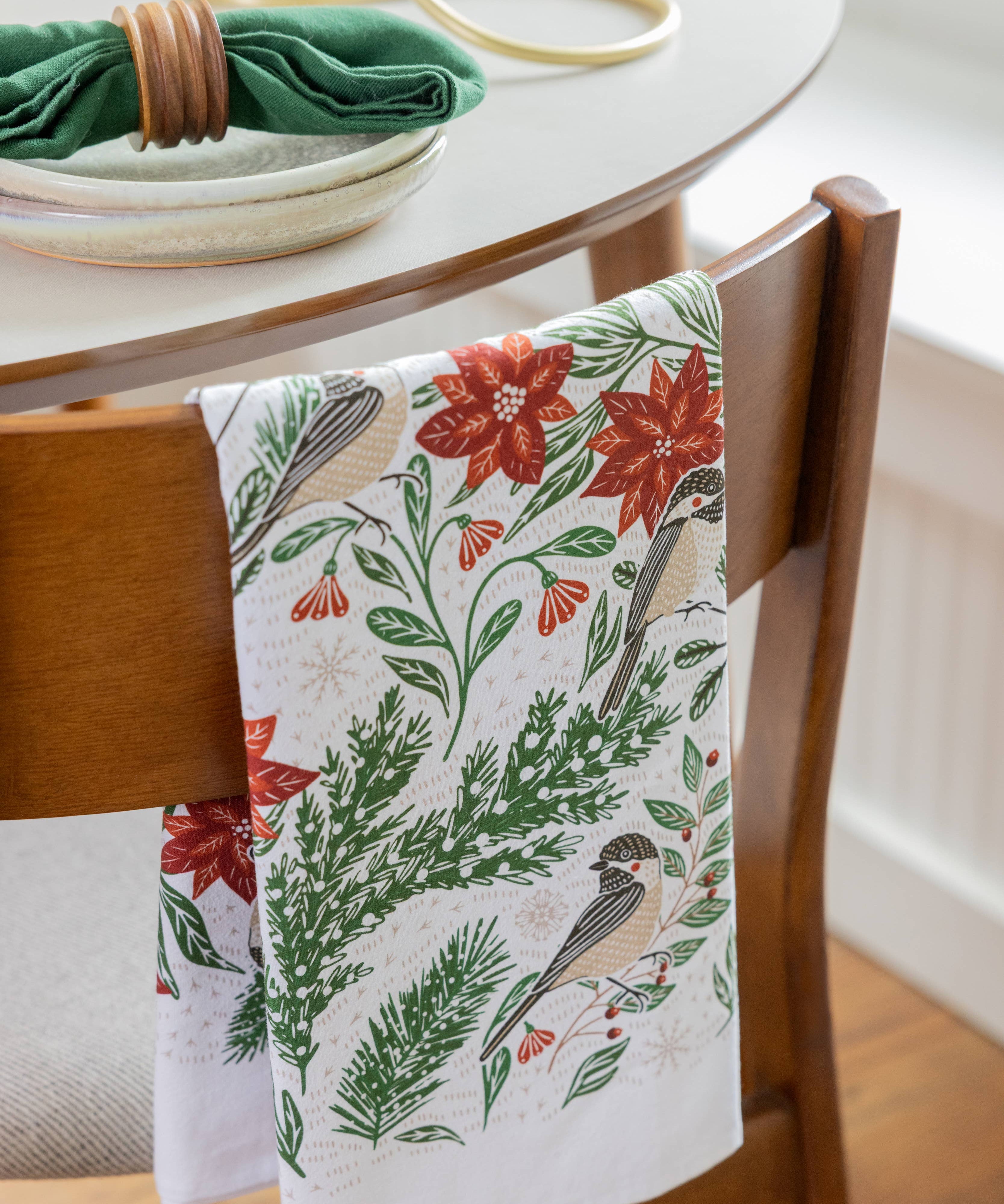 Poinsettias & Pines Tea Towel