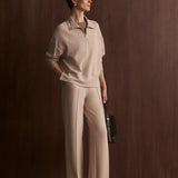 The Wide Leg Pant 28" : Mushroom