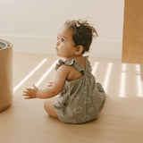 ribbed ruffle romper | clouds