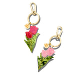 Hand-painted Vintage Tulips Bag Charm + Keychain: Pink