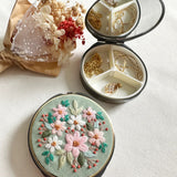 Floral Embroidered Round Jewelry Box with Mirror