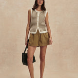 Aura Knit Top - Egret/ Golden Olive