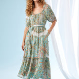 Tiered Poof Sleeve Dress