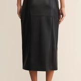 Reine Vegan Leather Midi Skirt : Black
