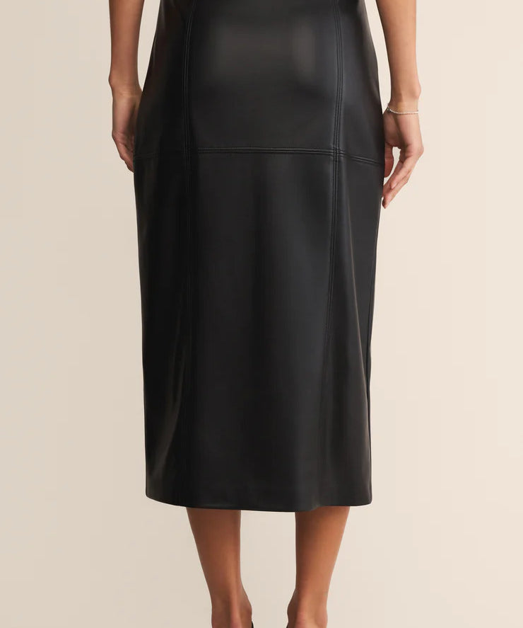 Reine Vegan Leather Midi Skirt : Black