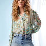Shirred Button-Up Blouse GR